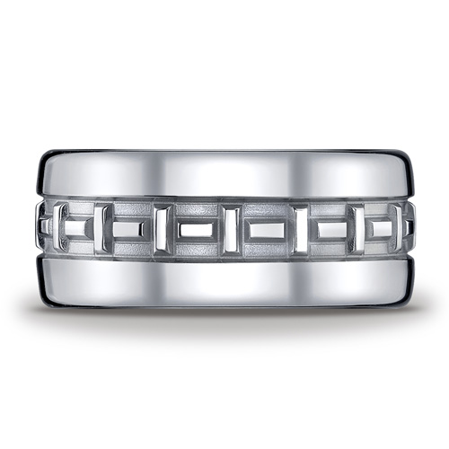 10mm Comfort-Fit T-Pattern Argentium Silver Wedding Band - Men