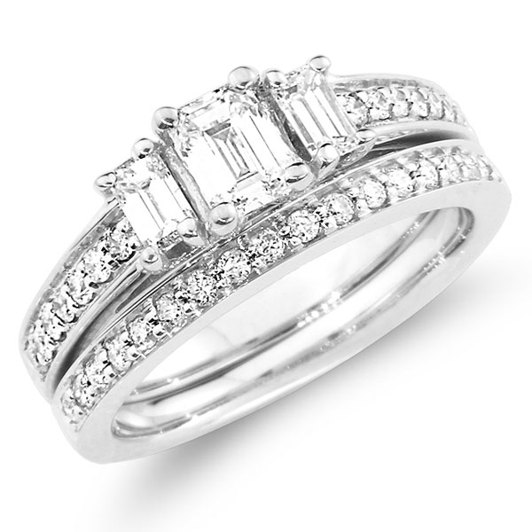 Emerald Cut 14K White Gold Diamond Engagement Ring Set