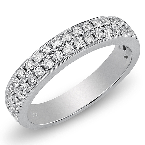 14K White Gold Two-Row Pave Set Diamond Wedding Band 0.50ctw