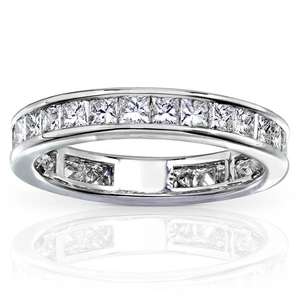 14K White Gold 2.00 CTW Princess Cut Channel Set Eternity Wedding Band