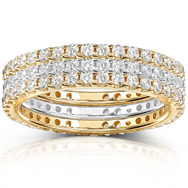 14KYW Gold 1 1/2 CTW Round Diamond 3 Piece Eternity Ring Set
