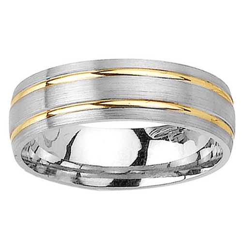 6.5mm Double Yellow Gold Inlay 14K Two Tone Gold Ring