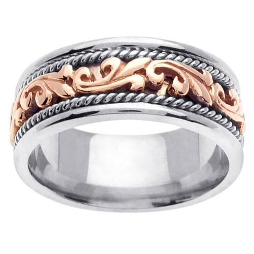 9mm Art Deco 14K Two Tone Rose Gold Wedding Ring