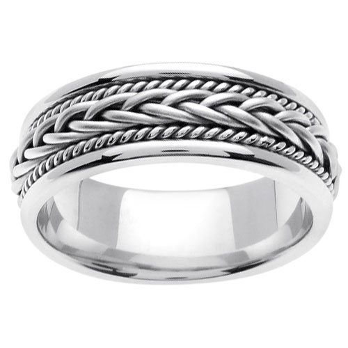14K White Gold 7mm Cord & Braided Wedding Band