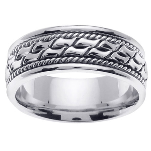 8mm Artistic Cobblestone Design 14K White Gold Wedding Band