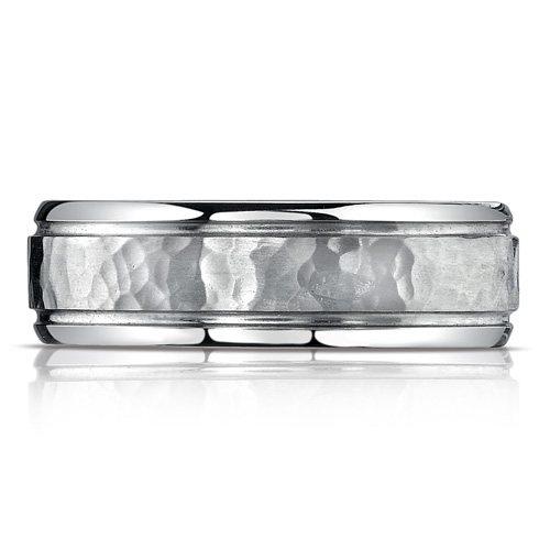 Titanium 7mm Comfort-Fit Hammered-Finished Design Ring
