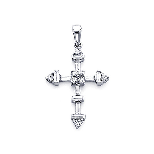18K Arrow Diamond Edge Cross (0.42 ctw)