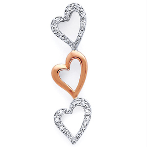 14K Two Tone Triple Heart Pendant (0.06 ctw)