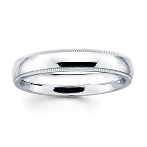 4mm Milgrain Comfort Fit White Gold Wedding Band