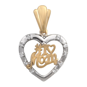 Two Tone CZ 'Number 1 Mom' Heart  Charm
