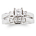 14K White Gold 3 Stone Princess Cut Diamond Wedding Ring Set 0.85ctw thumb 1